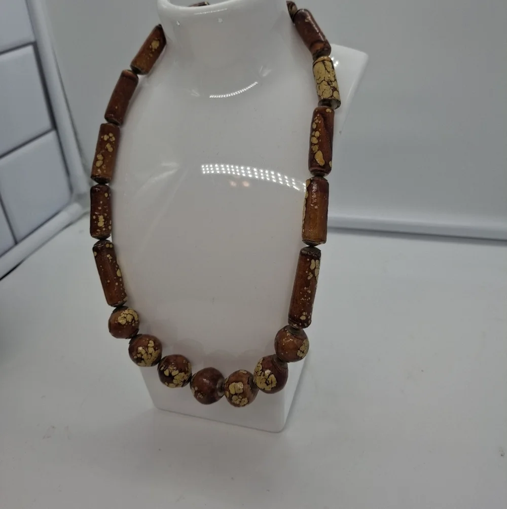 Wooden Brown Boho Bead Necklace - Picture 2 of 6
